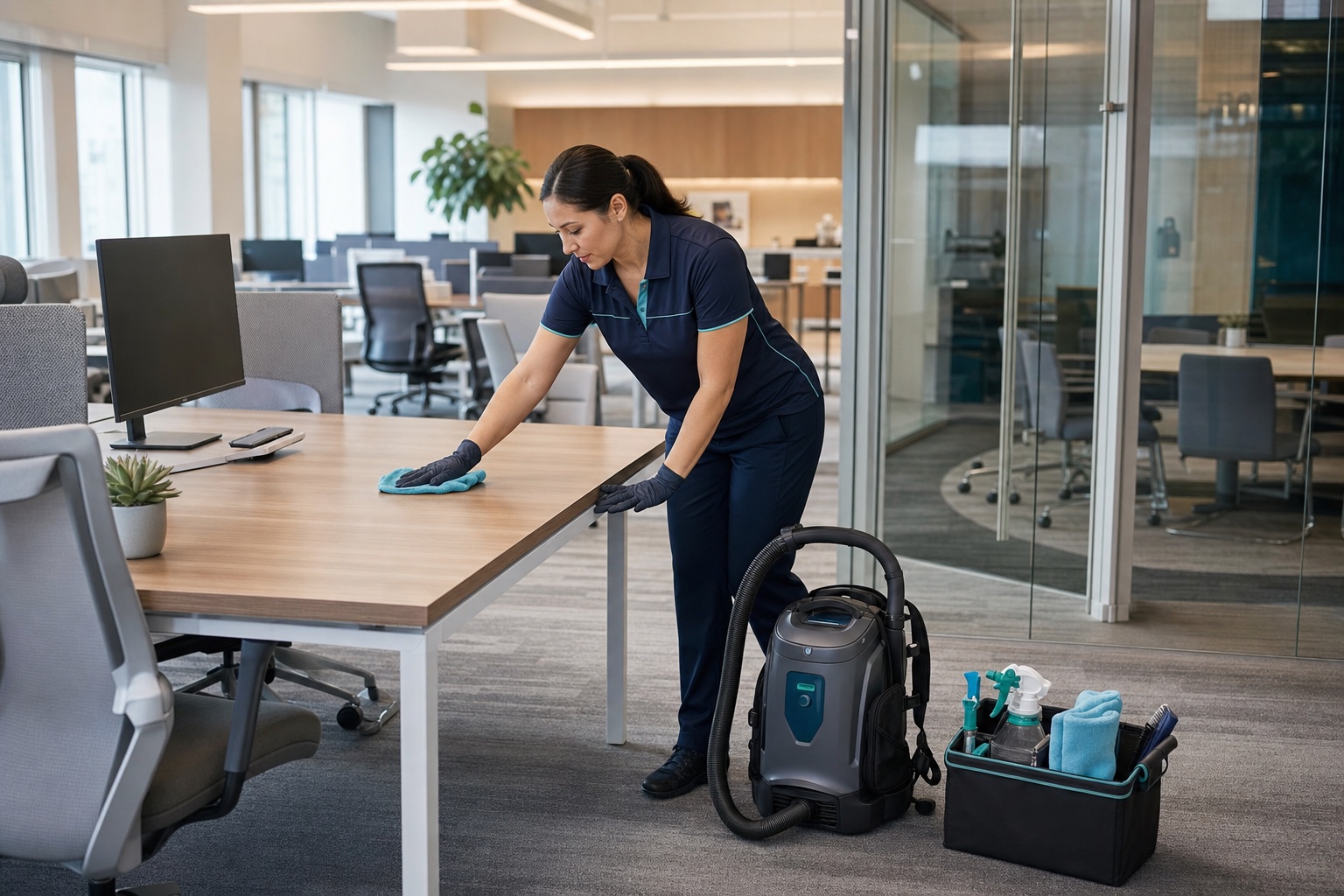 Professional cleaner caring for a modern office